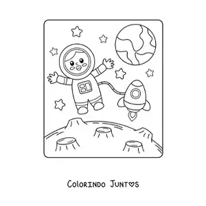 Desenho para colorir de astronauta animado na Lua