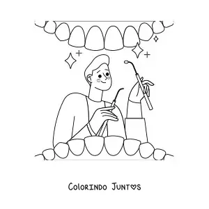 Desenho para colorir de dentista examinando um paciente
