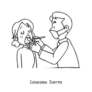 Desenho para colorir de dentista animado e paciente