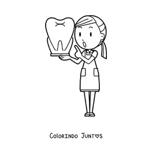 Desenho para colorir de mulher dentista e dente
