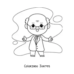 Desenho para colorir de cientista kawaii com jaleco de laboratorio