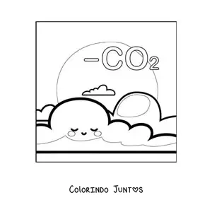 Desenho para colorir de planeta Terra kawaii com dioxido de carbono na atmosfera