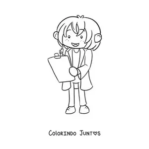 Desenho para colorir de cientista kawaii fazendo anotações