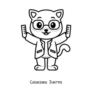 Desenho para colorir de gato cientista kawaii com químicos