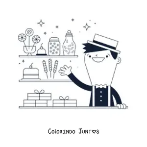 Desenho para colorir de um vendedor de pirulitos e guloseimas