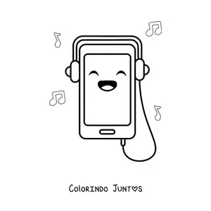 Desenho para colorir de smartphone kawaii com fones de ouvido