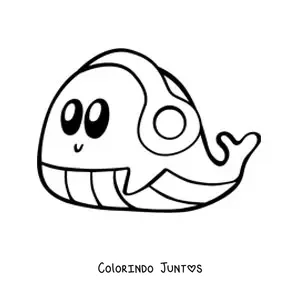 Desenho para colorir de baleia kawaii grande ouvindo música com fones de ouvido