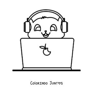 Desenho para colorir de gato kawaii com notebook