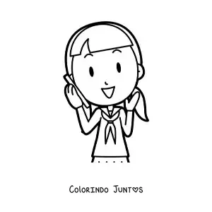 Desenho para colorir de menina kawaii fazendo uma ligação