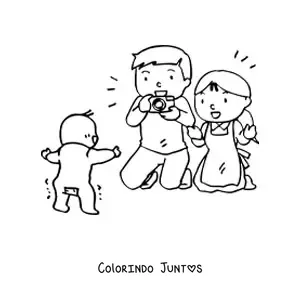 Desenho para colorir de pais tirando uma foto do bebê