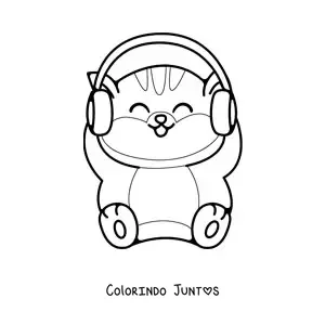 Desenho para colorir de gato kawaii animado com fones de ouvido