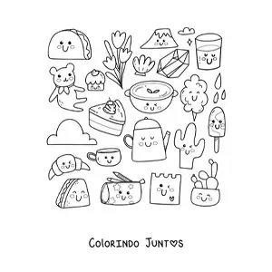 Desenho para colorir de comida e doces kawaii