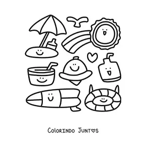 Desenho para colorir de coisas de praia kawaii