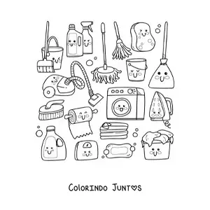 Desenho para colorir de coisas de limpeza kawaii