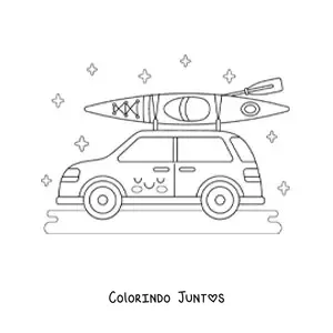 Desenho para colorir de carro kawaii passeando