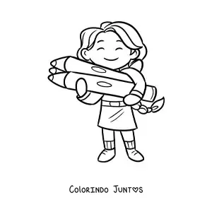 Desenho para colorir de menina kawaii com lápis de cor