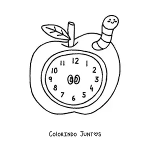 Desenho para colorir de relógio de maçã kawaii