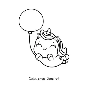 Desenho para colorir de unicórnio kawaii animado com balão