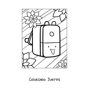 Desenho para colorir de mochila escolar kawaii com flores