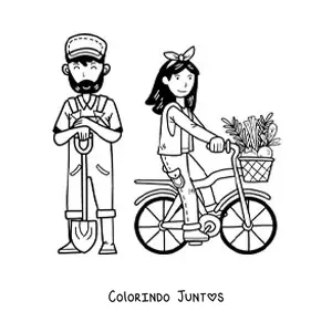 Desenho para colorir de casal de fazendeiros kawaii