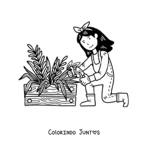 Desenho para colorir de menina fazendeira kawaii plantando