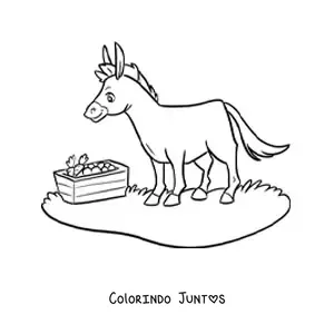 Desenho para colorir de burro kawaii comendo