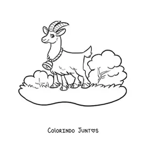 Desenho para colorir de cabra kawaii com sino