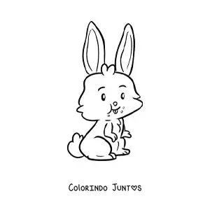 Desenho para colorir de coelho kawaii comendo