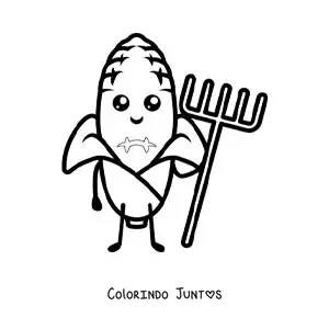Desenho para colorir de milho fazendeiro animado kawaii