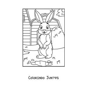 Desenho para colorir de coelho animado na fazenda
