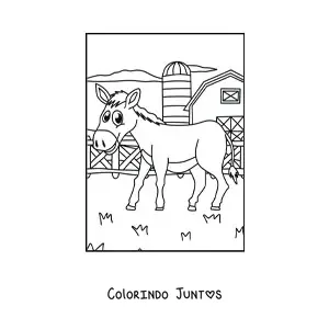 Desenho para colorir de burro animado na fazenda