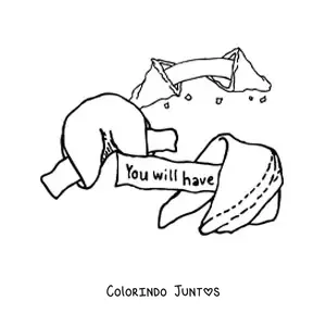 Desenho para colorir de três biscoitos da sorte abertos