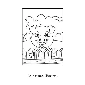 Desenho para colorir de porco animado na fazenda