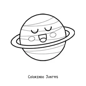 Desenho para colorir de planeta kawaii grande animado sorrindo