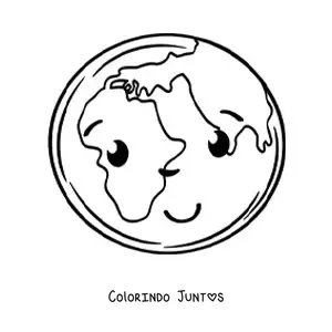 Desenho para colorir de planeta Terra kawaii animado bonito