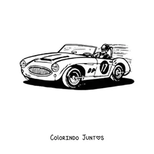 Desenho para colorir de um carro de corrida que diz '17' com piloto em alta velocidade