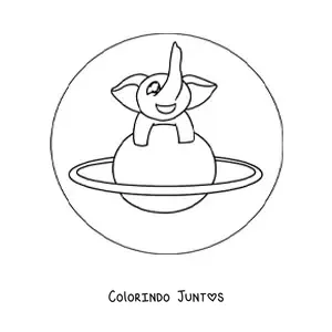 Desenho para colorir de elefante kawaii sobre um planeta