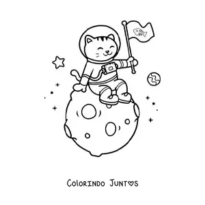 Desenho para colorir de gato astronauta animado kawaii na Lua