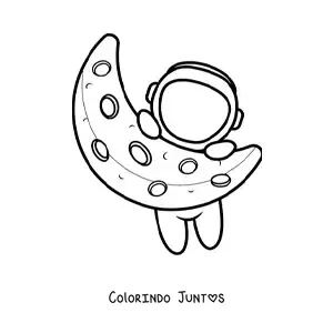 Desenho para colorir de astronauta kawaii pendurado na Lua