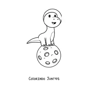 Desenho para colorir de dinossauro animado kawaii na Lua