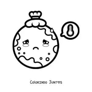 Desenho para colorir de planeta Terra doente kawaii