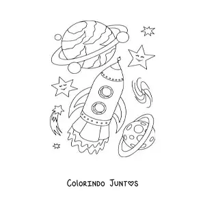 Desenho para colorir de foguete e planetas