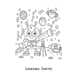 Desenho para colorir de alienígena com telescópio