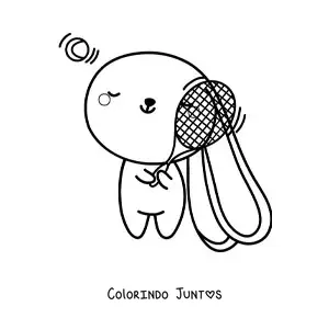 Desenho para colorir de coelho kawaii animado jogando tênis