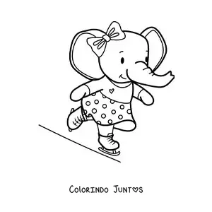 Desenho para colorir de elefante kawaii animado patinando no gelo