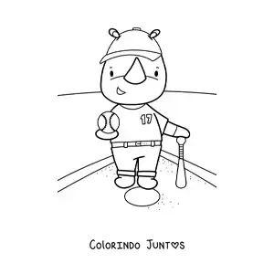 Desenho para colorir de rinoceronte kawaii animado jogando beisebol