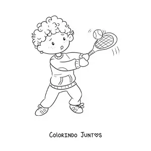 Desenho para colorir de menino kawaii jogando tênis