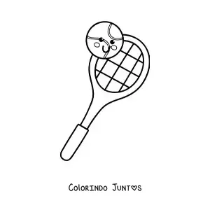 Desenho para colorir de raquete e bola de tênis kawaii