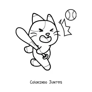 Desenho para colorir de gato jogador de beisebol animado