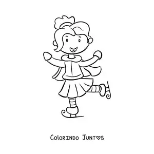 Desenho para colorir de menina patinando no gelo